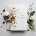 Wedding Card Invitation, featuring dreamy illustrations, romantic watercolor florals, AI Generated