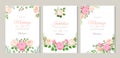 Wedding card with roses. Red, white and pink roses with leaves. Wedding floral romantic decor for invitation cards Royalty Free Stock Photo