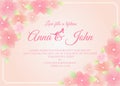 Wedding card - sakura flower frame on soft pink background vector template design Royalty Free Stock Photo