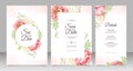 Wedding card set template with beautiful peony aquarel Royalty Free Stock Photo