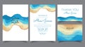 Wedding card sets, invitations. Save the date sea style design. Wash blue watercolor. Summer background. hand-drawn coral reefs