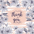 Wedding card Thank you lettering. Floral frame drawing flowers, chamomiles Royalty Free Stock Photo