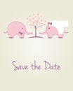 Wedding card with two cute pink elephants.