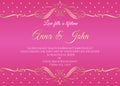 Wedding card - White abstract gold vintage frame and gold dot on pink background vector template design Royalty Free Stock Photo