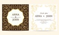 Wedding card - Yellow and Brown creeping plant frame vintage vector template design