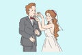 Wedding cartoon graphic, couple married hand drawn graphic vector illustration on soft tone color