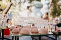 Wedding catering food. Mini canapes food. Tasty dessert. Beautiful decorat catering banquet table. snacks and appetizers. Wedding