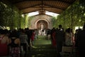 Wedding in a Catholic church, outdoor ceremony in a garden chapel