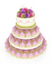 Wedding celebration cake with cupcakes Royalty Free Stock Photo