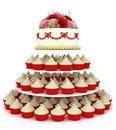 Wedding celebration cake with cupcakes Royalty Free Stock Photo