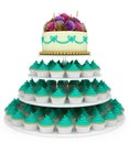 Wedding celebration cake with cupcakes Royalty Free Stock Photo