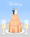 Wedding Celebration Cake and Glasses of Champagne. Royalty Free Stock Photo