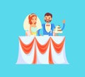 Wedding Celebration in Restaurant, Bride and Groom Royalty Free Stock Photo