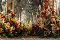 Wedding ceremony area with dried flowers in a meadow