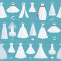 Wedding ceremony bride white dress model elegance celebration vector illustration seamless pattern background Royalty Free Stock Photo