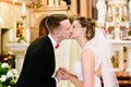 Wedding ceremony in catholic church Royalty Free Stock Photo