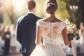 Wedding ceremony and celebration. Bride and groom Bride and Groom are walking away Royalty Free Stock Photo