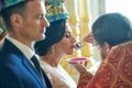 Groom and bride on the wedding ceremony in the church Royalty Free Stock Photo