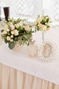 Wedding ceremony decoration in the restaurant. Royalty Free Stock Photo