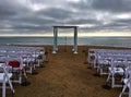 Wedding ceremony decoration at seaside cliff setting