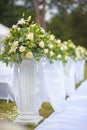 Wedding ceremony decoration with white rose. Beautiful wedding f Royalty Free Stock Photo