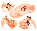 Wedding ceremony flat vector illustrations set Royalty Free Stock Photo