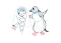 Wedding ceremony with ice cream, bouquet and penguin.