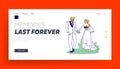 Wedding Ceremony Landing Page Template. Happy Bridal Couple Characters Man and Woman Getting Married