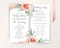 Wedding ceremony & program floral design. Blush peach rose flowers, greenery asparagus fern, eucalyptus leaves, cinnamon rose gold