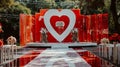 A wedding ceremony with red heart shaped decorations Royalty Free Stock Photo