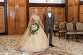 Wedding ceremony. Registry office. A newly-married couple signs the marriage document.Young couple signing wedding documents Royalty Free Stock Photo