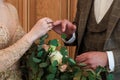 Wedding ceremony. Registry office. A newly-married couple signs the marriage document.Young couple signing wedding documents Royalty Free Stock Photo