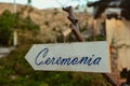 Wedding ceremony sign on a wood board Royalty Free Stock Photo