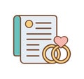 Wedding certificate with rings and heart icon Royalty Free Stock Photo