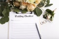 Wedding checklist with copy space for text and roses