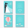 Wedding collection with bride, groom silhouette and romantic dec Royalty Free Stock Photo