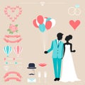 Wedding collection with bride, groom silhouette Royalty Free Stock Photo
