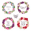 Wedding collection wreaths with hand-drawn flowers