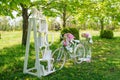 Wedding composition with white bicycle