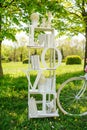 Wedding composition with white bicycle