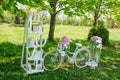 Wedding composition with white bicycle