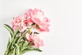 wedding concept. bouquet of peonies close-up on a white background. the layout of the summer Invitational