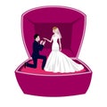 Wedding concept with bride and bridegroom in beautiful jewelery box cartoon vector illustration. Beautiful bride and