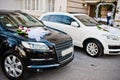 Wedding cortege of black and white cars Royalty Free Stock Photo