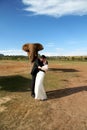 Wedding Couple and African elephant shoot Royalty Free Stock Photo