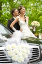 Bride groom and wedding auto