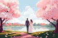 wedding couple in beautiful park in spring AI generated Royalty Free Stock Photo