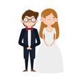Wedding couple, bride and groom in elegant suits cartoon
