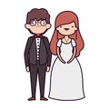 Wedding couple, bride and groom in elegant suits cartoon