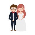 Wedding couple, bride and groom in elegant suits cartoon